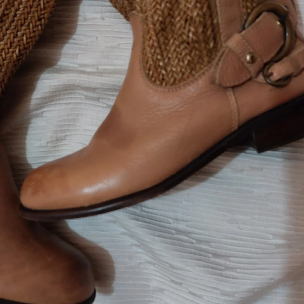 Anthropologie Tan/brown Leather Woven Over the Knee Riding Boots Size 6